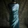 Pure Hand Block Printed black and silver Raw Silk Saree