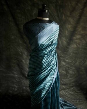 Pure Hand Block Printed black and silver Raw Silk Saree