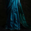 Pure Hand block Printed Blue and Green Raw Silk