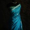 Pure Hand block Printed Blue and Green Raw Silk