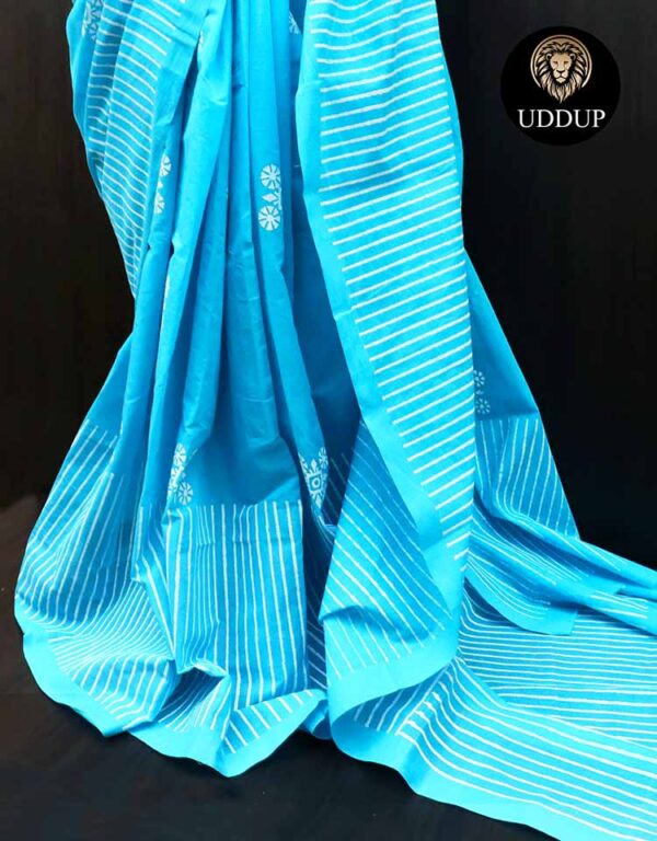 Blue Geometric Pattern Mul Cotton Saree & Best Mul Saree Deals