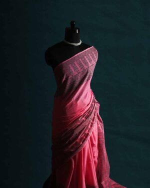 Pink Hand Block Printed Mul Cotton Saree