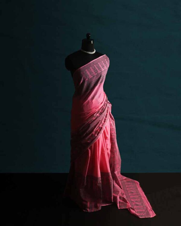 Pink Hand Block Printed Mul Cotton Saree