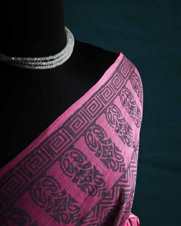 Pink Hand Block Printed Mul Cotton Saree
