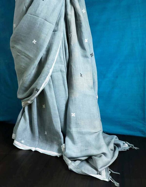 Pure Hand Block Pigment Printed Linen Saree