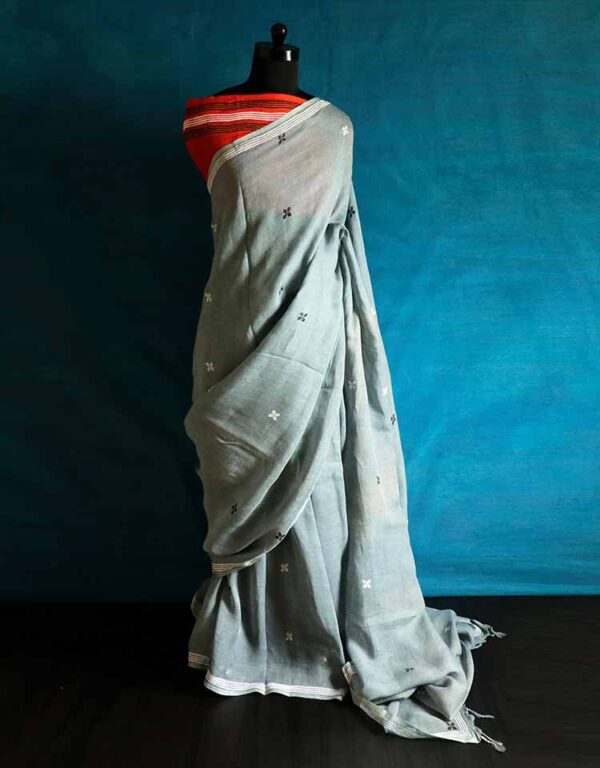 Pure Hand Block Pigment Printed Linen Saree