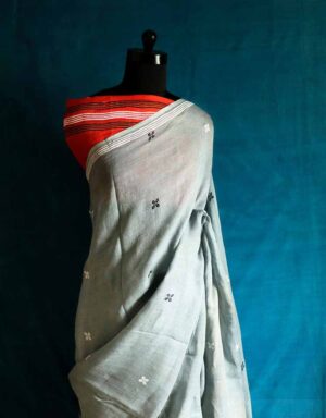 Pure Hand Block Pigment Printed Linen Saree