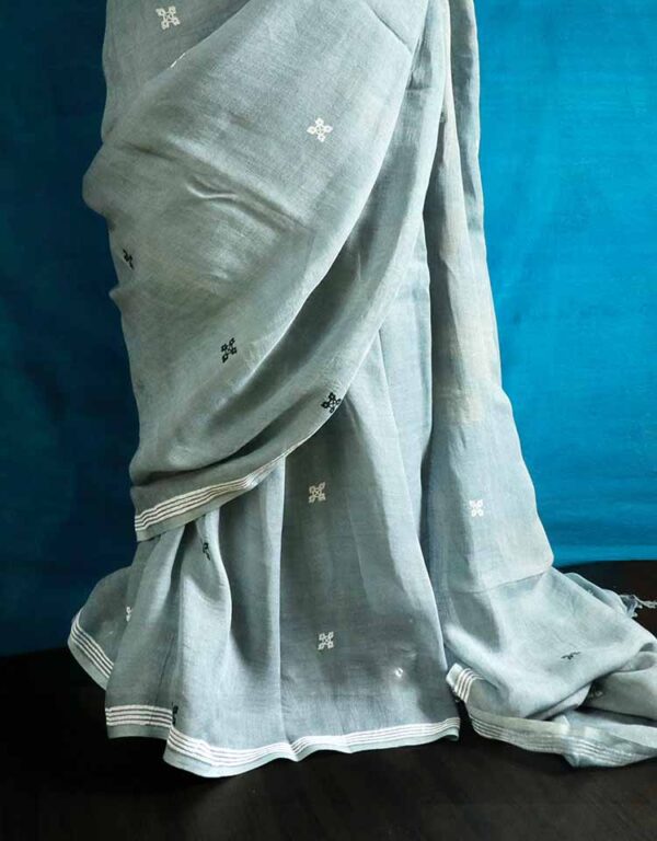 Pure Hand Block Pigment Printed Linen Saree