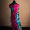 Blue and Magentha color Line Tussar Silk Saree