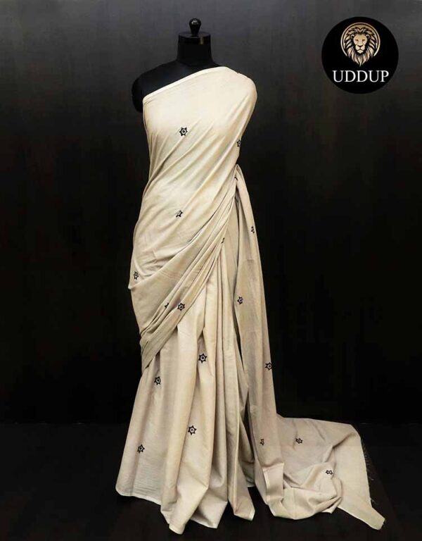 Light Grey Hand  Block printed Mul Cotton saree