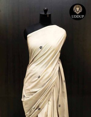 Light Grey Hand  Block printed Mul Cotton saree