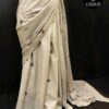 Light Grey Hand  Block printed Mul Cotton saree