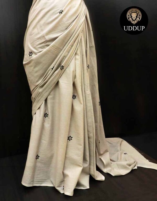Light Grey Hand  Block printed Mul Cotton saree