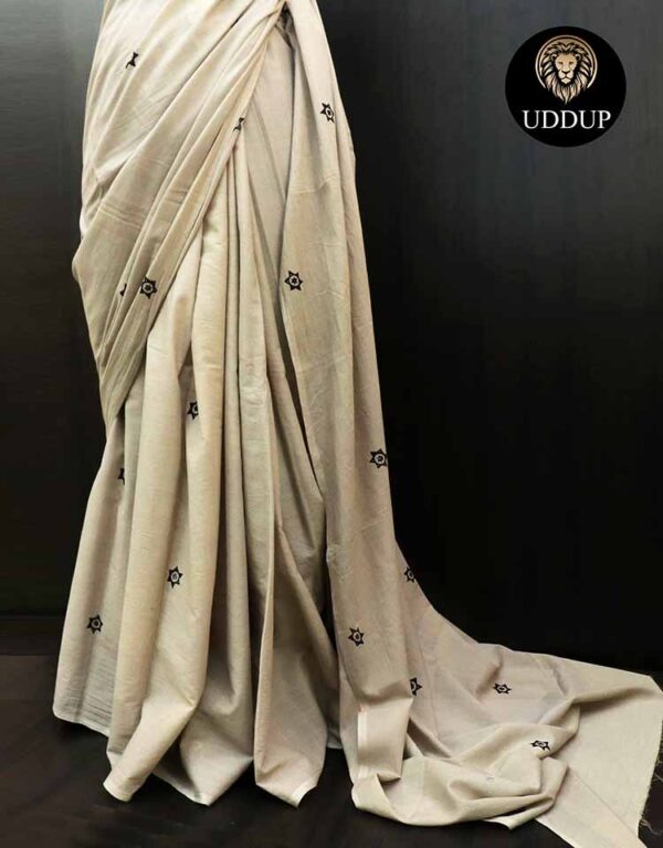 Light Grey Hand  Block printed Mul Cotton saree