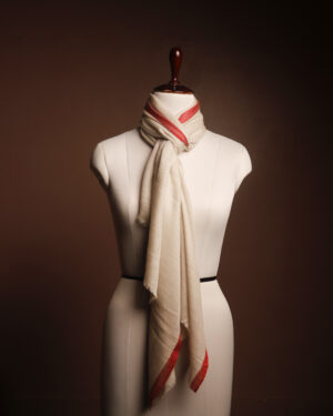 Ivory Premium Woolen Stole for Women – Luxury Scarf with Elegant Red Border