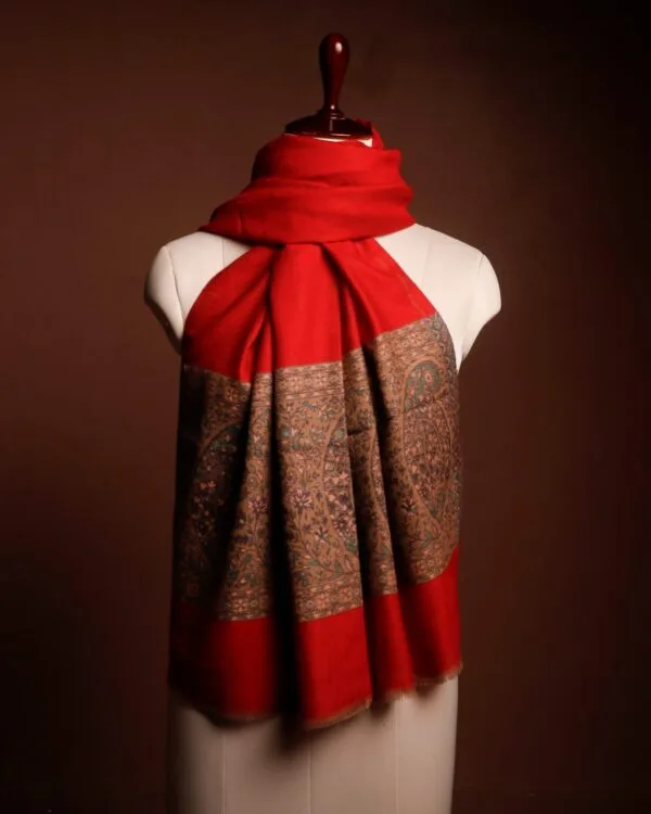 Luxury Red Pashmina Scarf for Women – Soft Pure Pashmina Shawl with Traditional Kashmiri Design
