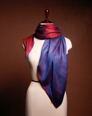 Luxury Reversible Silk Scarf for Women – Red & Blue Dual-Tone Pure Silk Stole | Lightweight & Elegant