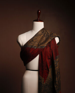 Luxury Chocolate Brown Paisley Pashmina Stole – Intricate Rust Heritage Wrap