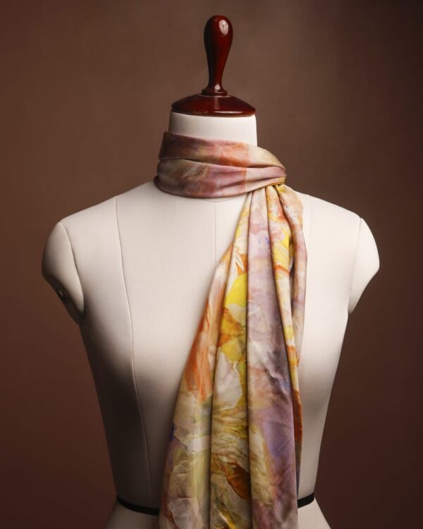 Hand-Painted Abstract Mulberry Silk Scarf – Luxury Peach & Lavender Silk