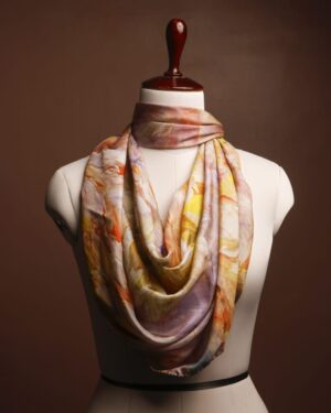 Hand-Painted Abstract Mulberry Silk Scarf – Luxury Peach & Lavender Silk