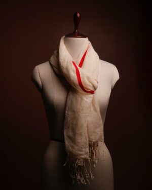 Lightweight Ivory Scarf with Red Border | Elegant Women’s Wrap