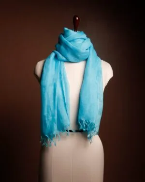 Premium Sky Blue Linen Scarf for Women – Soft Hand-Dyed Pure Linen Stole | Lightweight & Breathable