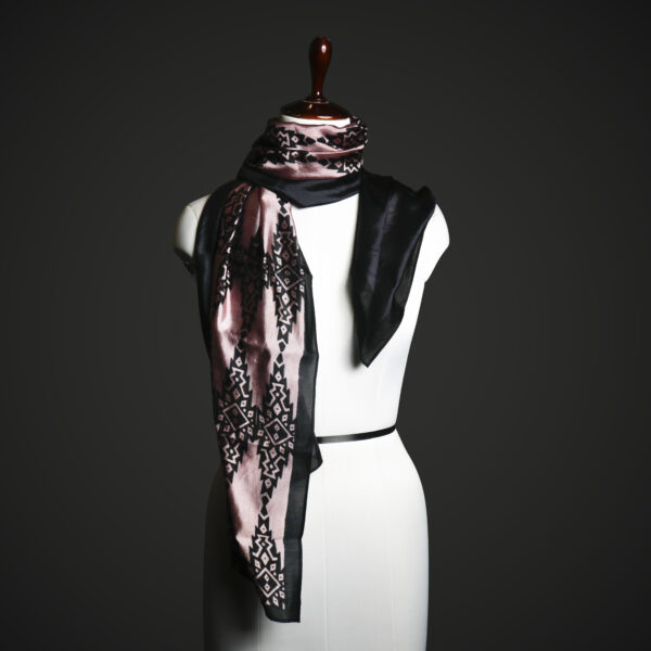 Rose Gold & Black Tribal Print Silk Stole – Luxury Geometric Pattern Scarf