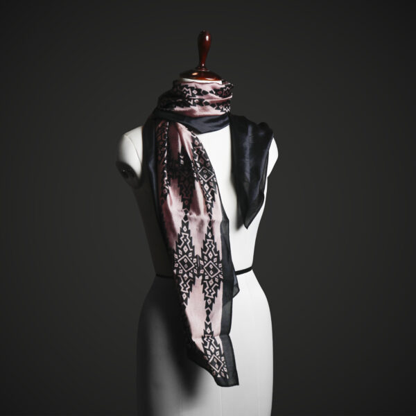 Rose Gold & Black Tribal Print Silk Stole – Luxury Geometric Pattern Scarf