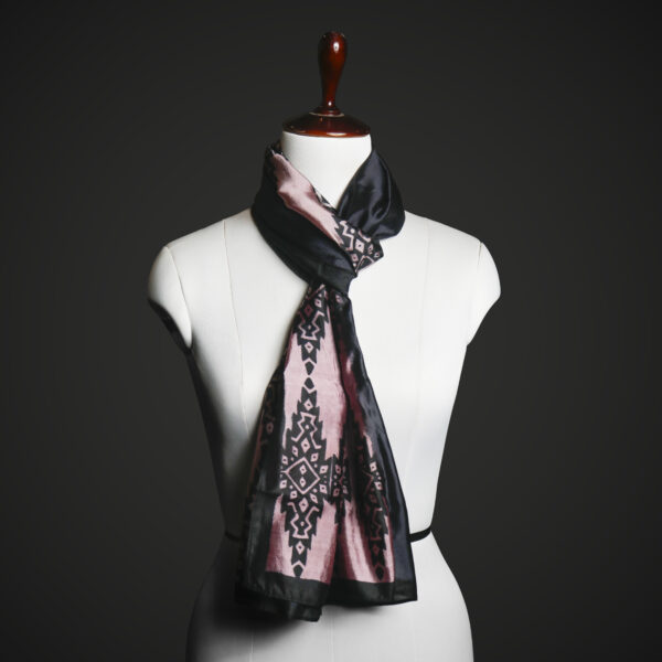 Rose Gold & Black Tribal Print Silk Stole – Luxury Geometric Pattern Scarf