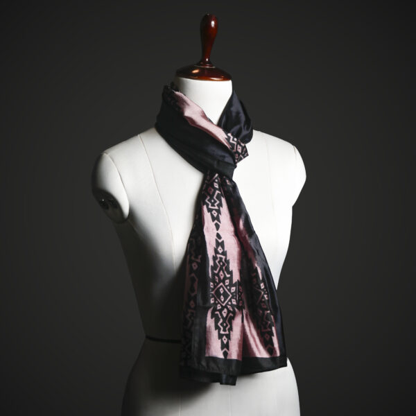 Rose Gold & Black Tribal Print Silk Stole – Luxury Geometric Pattern Scarf