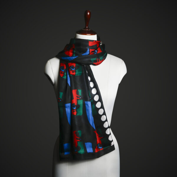 Abstract Pop Art Silk Stole for Women – Luxury Black Graphic Print Scarf