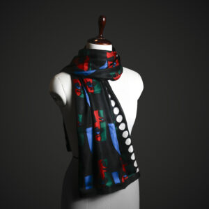 Abstract Pop Art Silk Stole for Women – Luxury Black Graphic Print Scarf