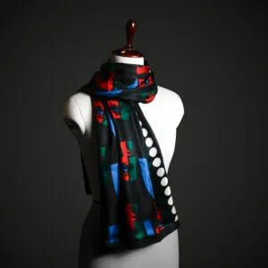 _MG_1643 Abstract Pop Art Silk Stole for Women – Luxury Black Graphic Print Scarf