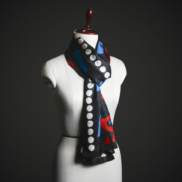Abstract Pop Art Silk Stole for Women – Luxury Black Graphic Print Scarf