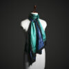 Teal & Royal Blue Geometric Silk Stole – Modern Graphic Pattern Luxury Scarf