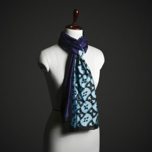 Teal & Black Geometric Silk Stole – Luxury Graphic Print Designer Scarf