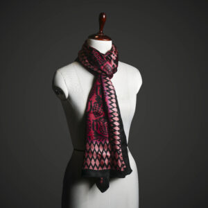 Teal & Black Geometric Silk Stole – Modern Graphic Print Luxury Scarf