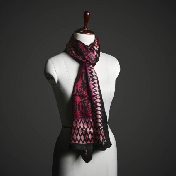 Teal & Black Geometric Silk Stole – Modern Graphic Print Luxury Scarf