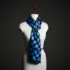 Steampunk Gear Print Silk Stole – Luxury Blue & Gold Industrial Motif Scarf