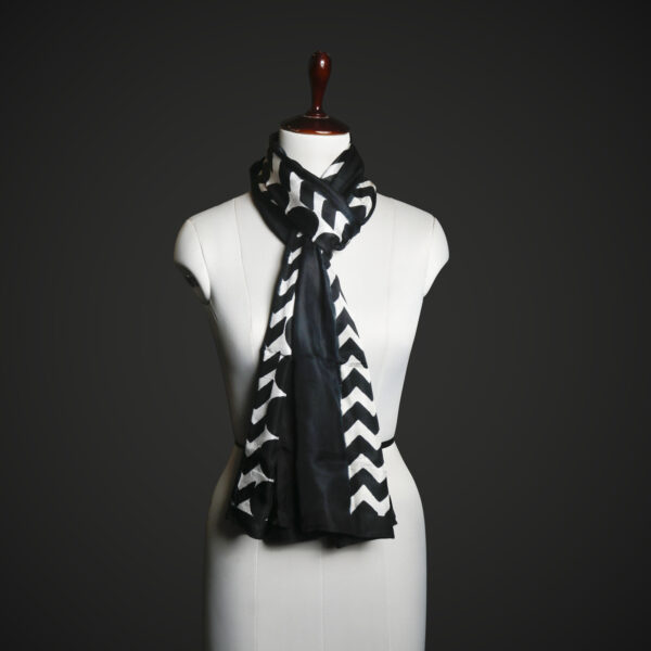 Black & White Chevron Silk Scarf for Women – Luxury Geometric Winter Stole