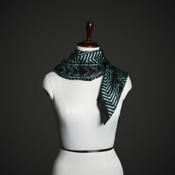 Teal & Black Geometric Silk Stole for Women – Luxury Tribal Print Scarf