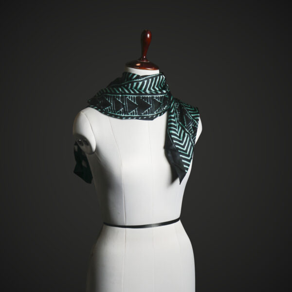 Teal & Black Geometric Silk Stole for Women – Luxury Tribal Print Scarf