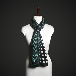 Teal & Black Geometric Silk Stole for Women – Luxury Tribal Print Scarf