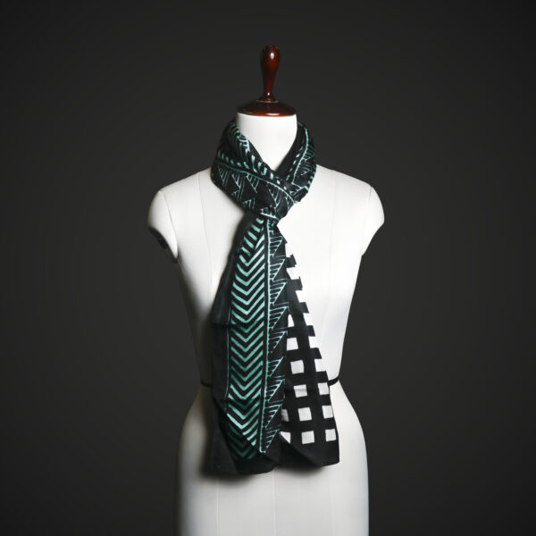 Teal & Black Geometric Silk Stole for Women – Luxury Tribal Print Scarf